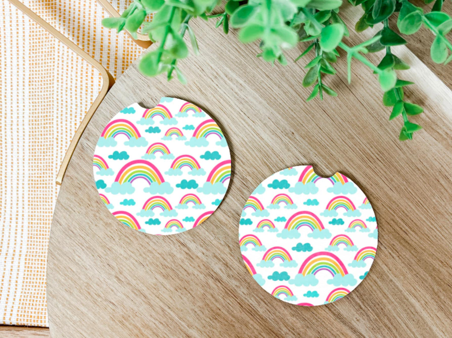 Pastel Rainbow Car Coasters - Set of 2 Car Coasters - Car Accessories