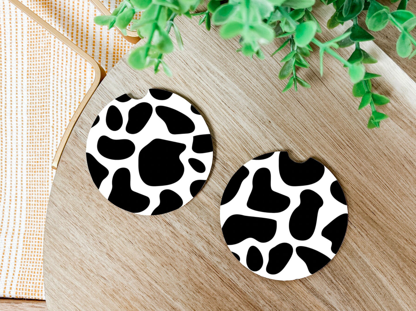 Cow Print Car Coasters - Gift for Car Lover - Pattern Car Coaster - Car Enthusiast Gift - Set of Two